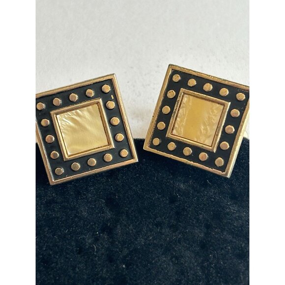 Swank Mens Mother Of Pearl Tie Bar Cuff Links Square Vintage Gold Tone Vintage - Picture 1 of 7